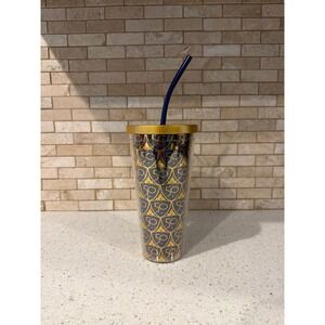 DISNEY World Parks WDW 50th Anniversary Navy Blue Gold Tumbler Cup & Straw NEW